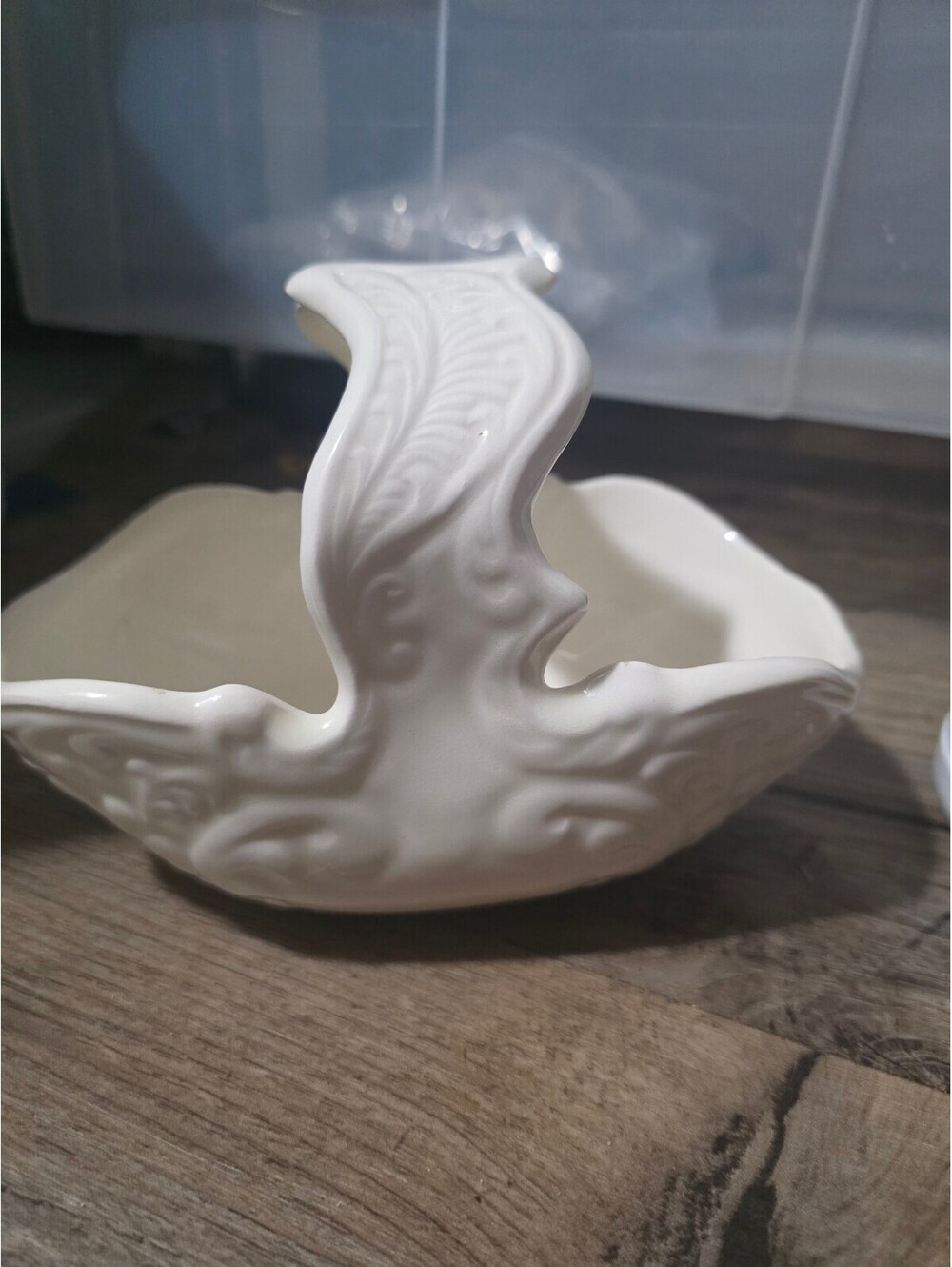 Vintage White Ceramic Decorative Basket Bowl with Handle or planter
